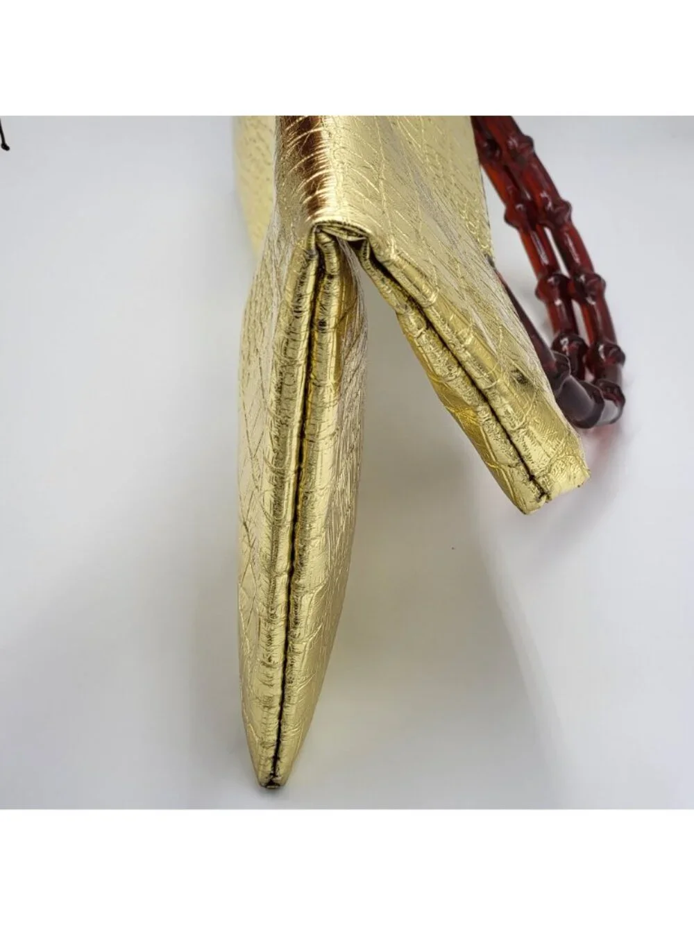 Vintage 80s 90s Mob Wife Gold Crocodile Handbag/Tote with Lucite Handles